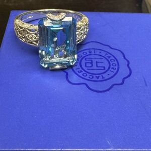 925 Tacori Emerald Cut Blue Stone Ring